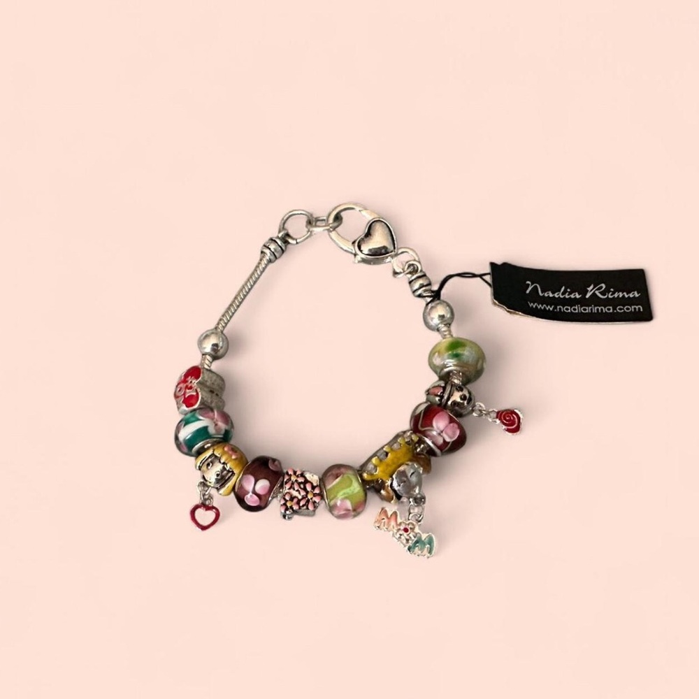 Nadia Rima Silver and Multicolor #1 Mom Charm Bracelet NWT